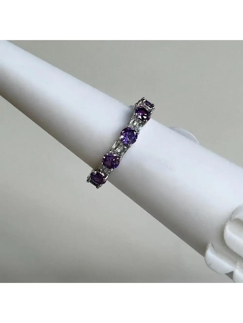 Bomb Party Ring Band RG73706 “FINDING MY WAY” Amethyst CZ on Rhodium - Sz 9